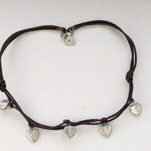 VAN PETERSON VP LONDON 925 Silver Heart Brown Corded Choker Necklace